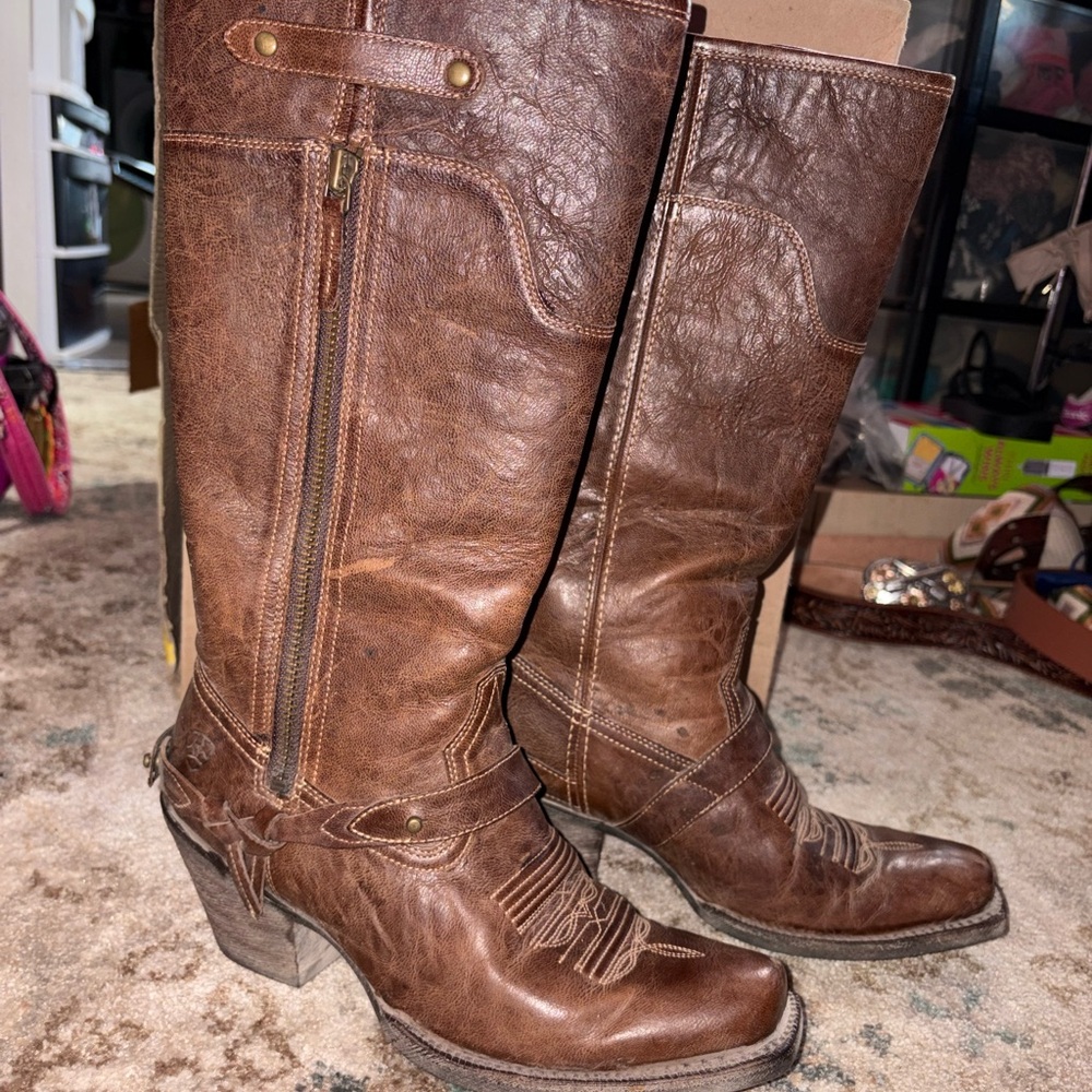Ariat Brown Leather Mid-Calf Western Boots